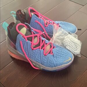 Nike Kids Blue Sneakers with Pink Laces